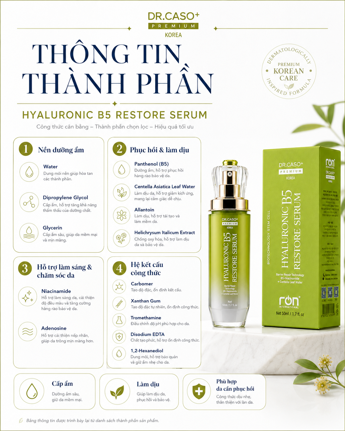 DR.CASO+ PREMIUM HYALURONIC B5 RESTORE SERUM/Tinh Chất Phục Hồi Hàng Rào Da B5 – Hyaluronic Đa Tầng Công Nghệ Sinh Học